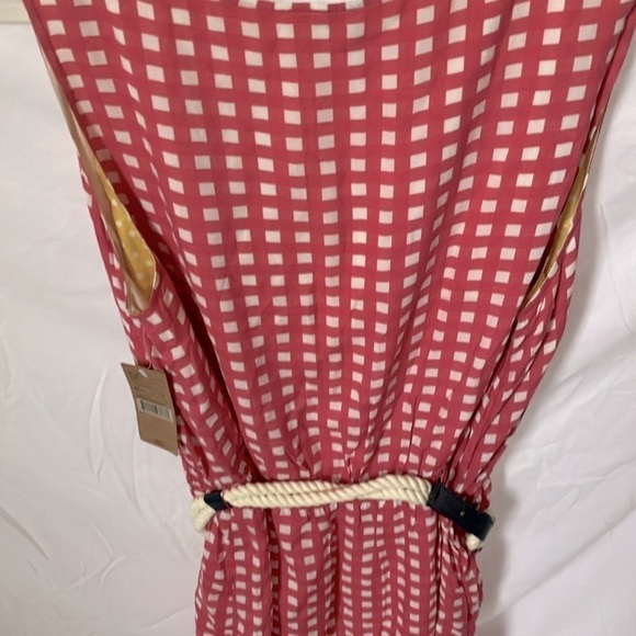 Cremieux: Pink/Whote Checkered, Midi, sleeveless dress-rope belt- satin inside-L - Picture 11 of 15